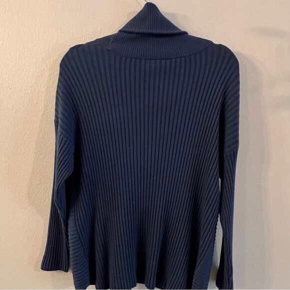 Chico's Zenergy Womens Sweater Size 2P (12 Large) Blue Cowl Neck Cotton-Cashmere - Picture 4 of 6